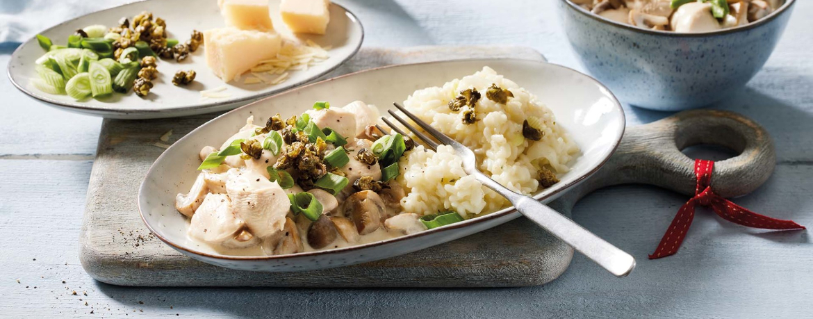 Cremiges Ragout vom Hähnchen mit Champignons, Risotto und frittierten Kapern für 4 Personen von lidl-kochen.de