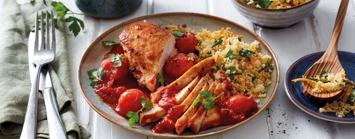 Hähnchen in Tomatensoße mit Kräuter-Couscous für 4 Personen von lidl-kochen.de