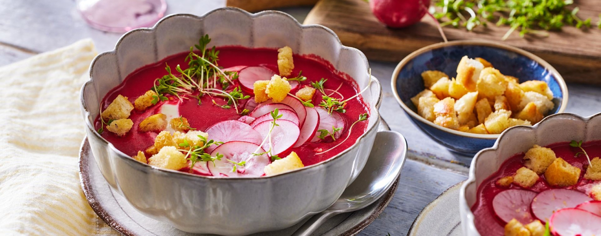 Rote-Bete-Suppe mit Radieschen, Croutons und Kresse für 4 Personen von lidl-kochen.de