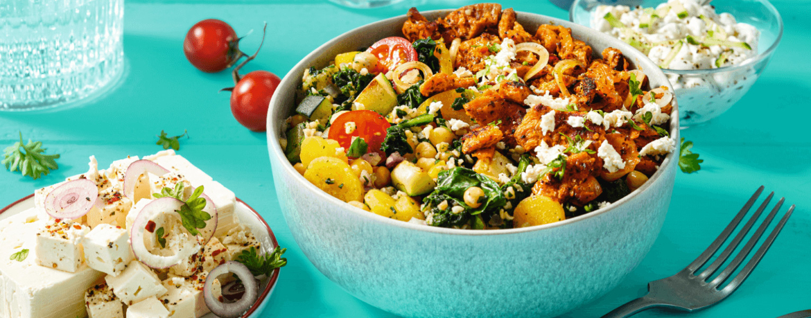 Vegane Gyros-Bowl mit Zucchini-Bulgur für 4 Personen von lidl-kochen.de