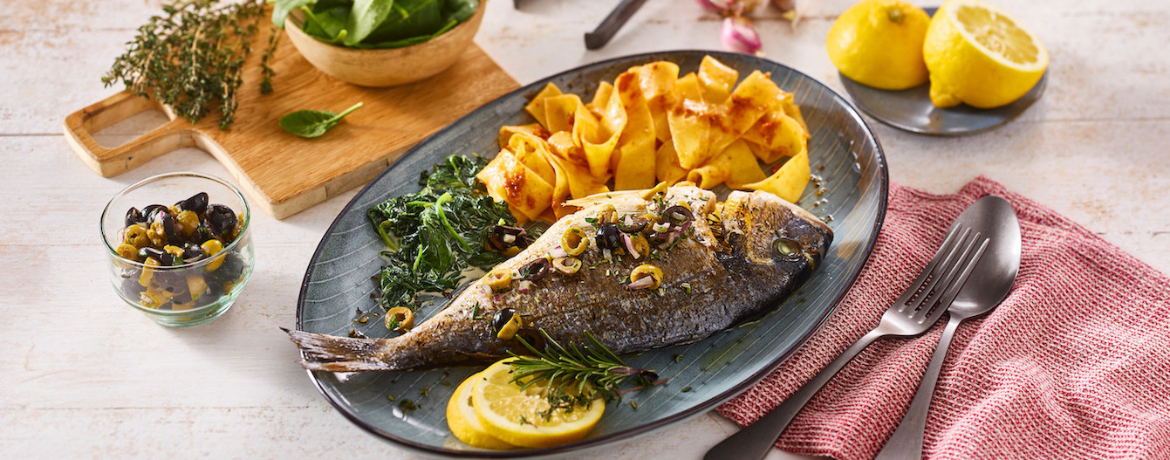 Dorade aus dem Ofen mit Bandnudeln für 4 Personen von lidl-kochen.de