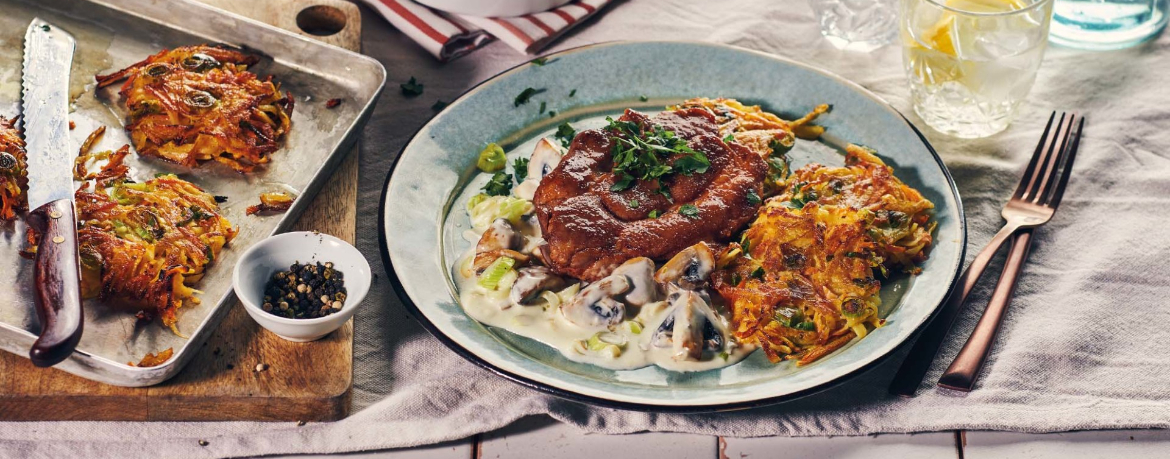 Steaks mit Pilzrahmsauce und Rösti für 4 Personen von lidl-kochen.de