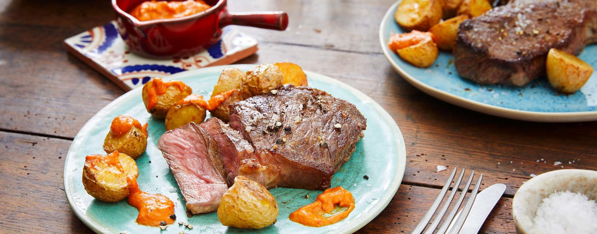 Rindersteaks mit spanischen Ofenkartoffeln und Mojo Rojo für 4 Personen von lidl-kochen.de