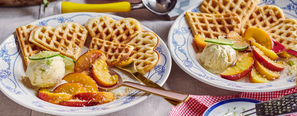 Limettenwaffeln mit Kokospfirsichen für 4 Personen von lidl-kochen.de