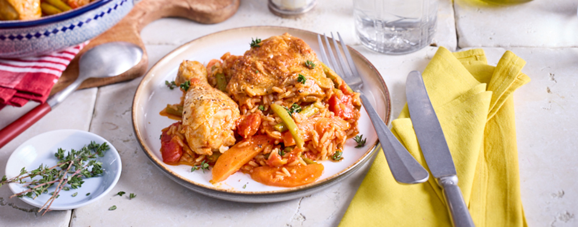 Tomaten-Reis mit Hähnchenschenkeln für 4 Personen von lidl-kochen.de