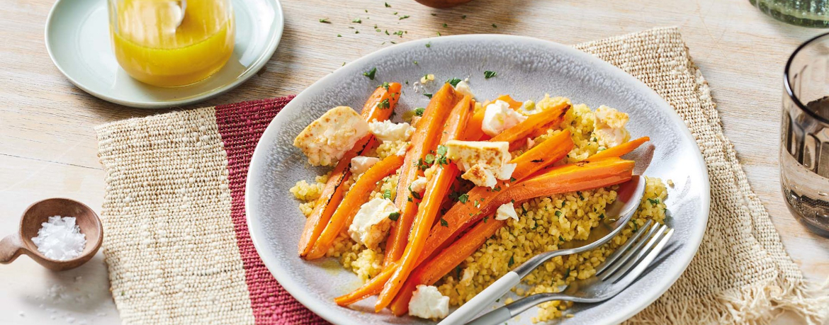 Ofen-Karotten mit Marinade aus Orangen und Feta auf Petersilien-Bulgur für 4 Personen von lidl-kochen.de