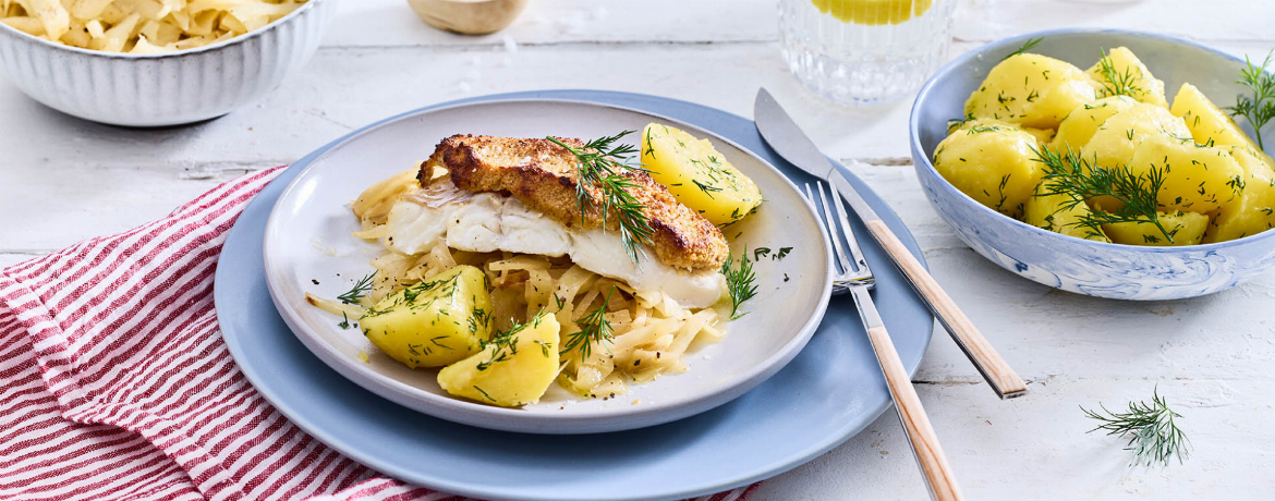 Kabeljau mit Senfkruste, Dill-Kartoffeln und Weißkohl für 4 Personen von lidl-kochen.de