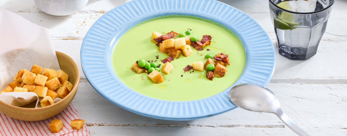 Erbsensuppe mit kross gebratenem Speck und Majoran-Croûtons für 4 Personen von lidl-kochen.de