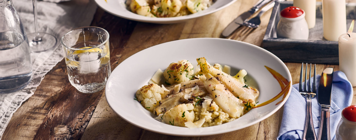 Grönländische Heilbutt-Filets auf getrüffeltem Risotto mit Parmesan und Blumenkohl für 4 Personen von lidl-kochen.de