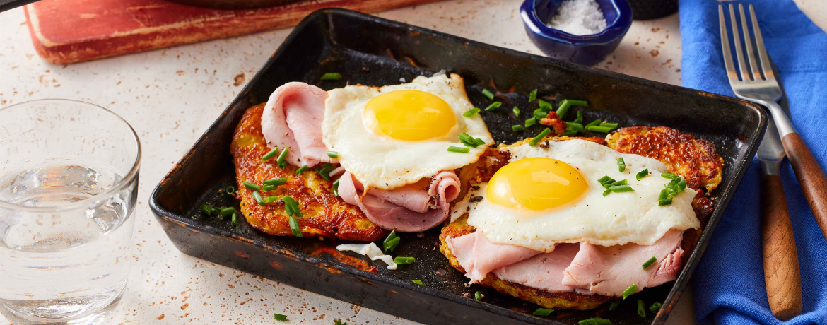 Kartoffelrösti mit Koch-Schinken und Spiegelei für 4 Personen von lidl-kochen.de