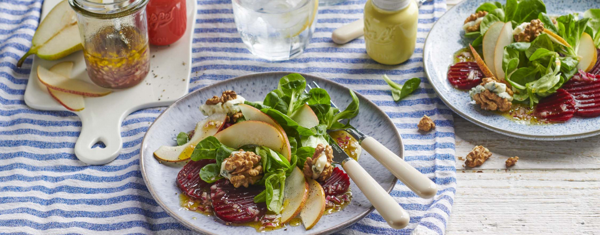 Rote-Bete-Carpaccio mit Feldsalat, Walnuss und Blauschimmelkäse für 4 Personen von lidl-kochen.de