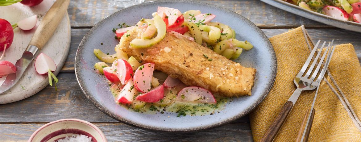 Gebratener Seelachs mit lauwarmem Gurken-Radieschen-Salat für 4 Personen von lidl-kochen.de