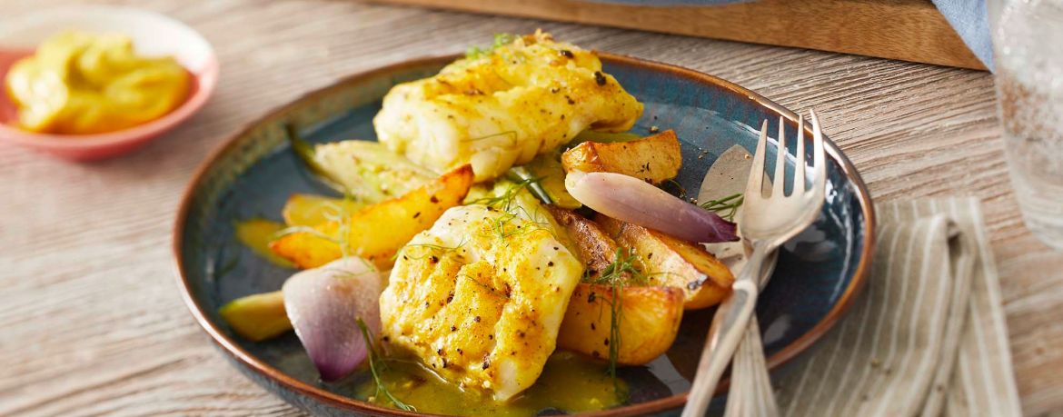 Kabeljau mit Currybutter und Kartoffel-Fenchel-Gemüse für 4 Personen von lidl-kochen.de