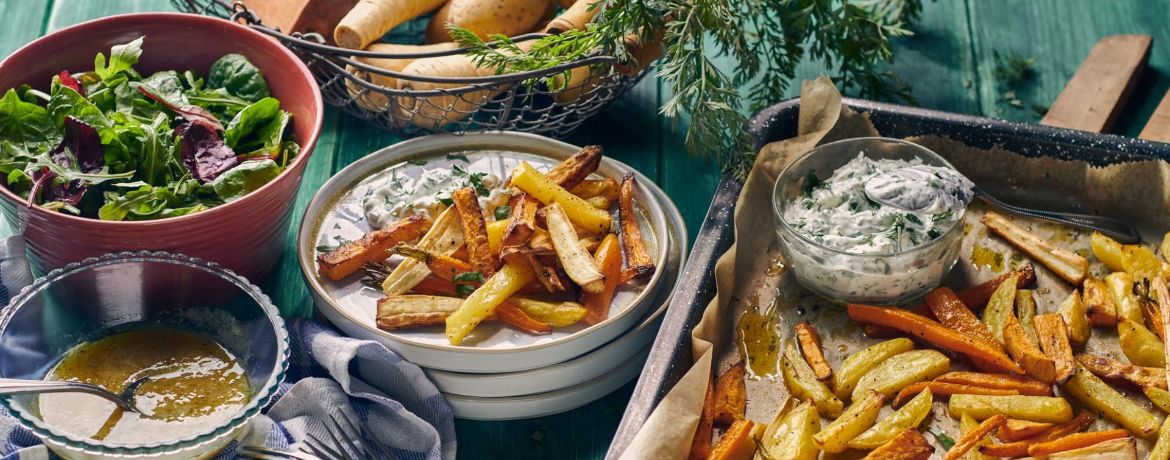 Bunte Gemüse-Pommes mit Kräuterquark für 4 Personen von lidl-kochen.de