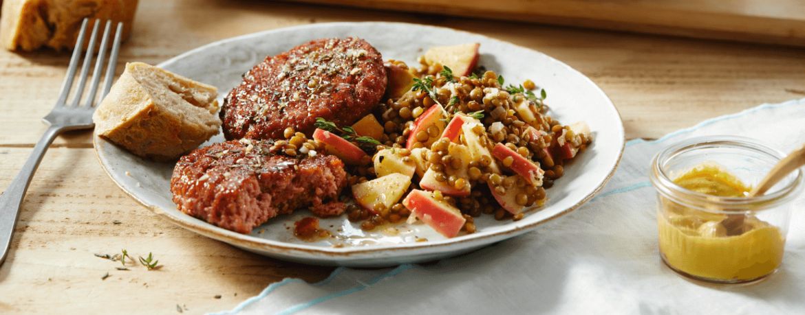 Vemondo Burgerpatties auf Apfel-Linsen für 4 Personen von lidl-kochen.de