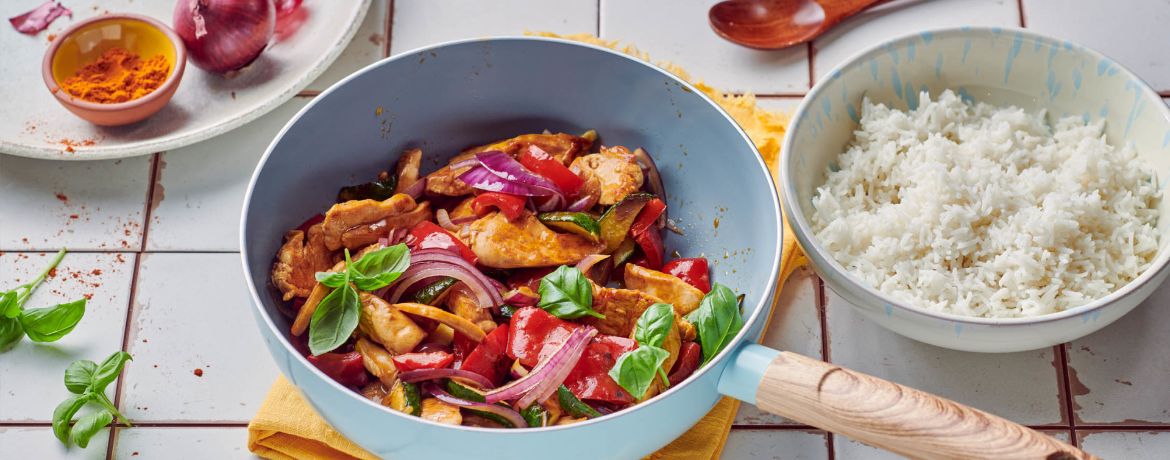 Hähnchengeschnetzeltes mit Paprikagemüse und Basmatireis für 4 Personen von lidl-kochen.de