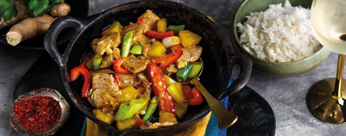 Scharfes Schweinefilet mit Ananas-Wok-Gemüse und Reis für 4 Personen von lidl-kochen.de