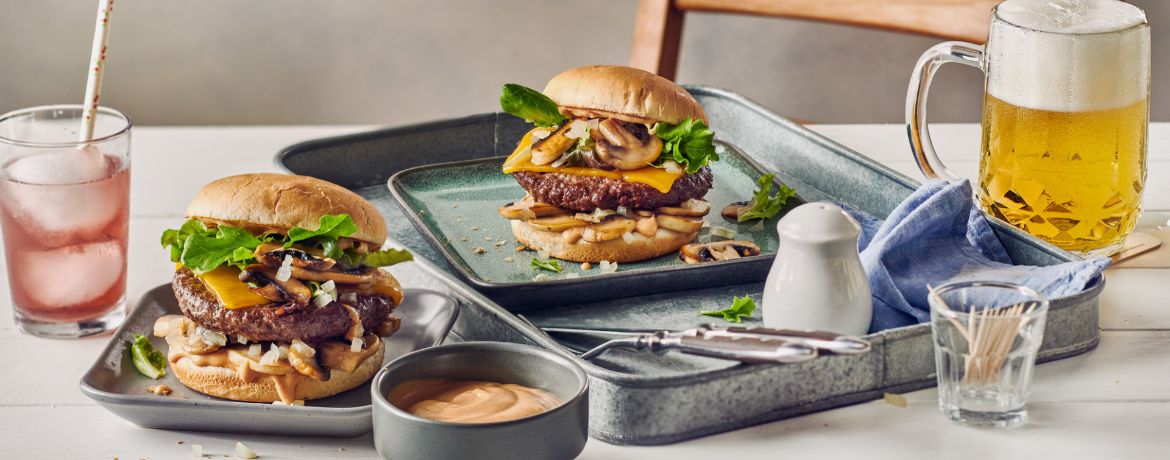 Barbecue-Cheeseburger mit Pilzen für 4 Personen von lidl-kochen.de