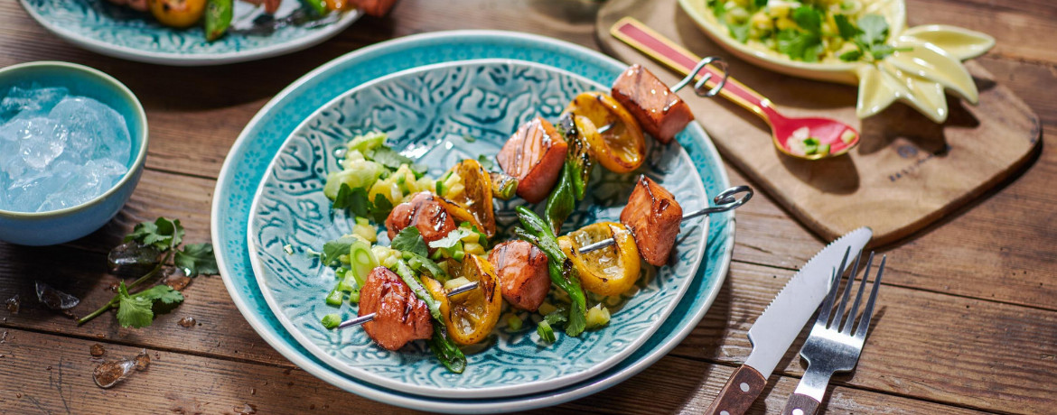 Lachs-Zitronen-Spieße mit Ananas-Salsa für 4 Personen von lidl-kochen.de