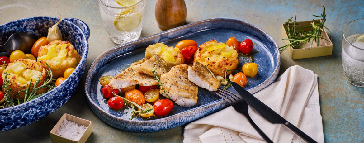 Knuspriges Zanderfilet mit confierten Kirschtomaten und Kartoffelgratin für 4 Personen von lidl-kochen.de