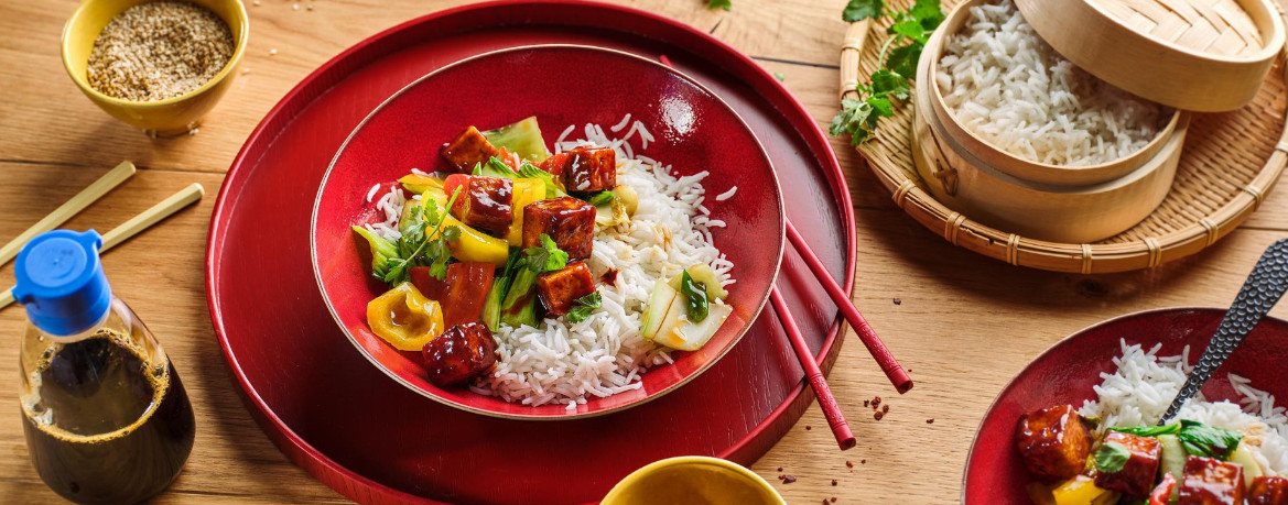 Korean Fried Tofu mit Reis und asiatischer Gemüsepfanne für 4 Personen von lidl-kochen.de