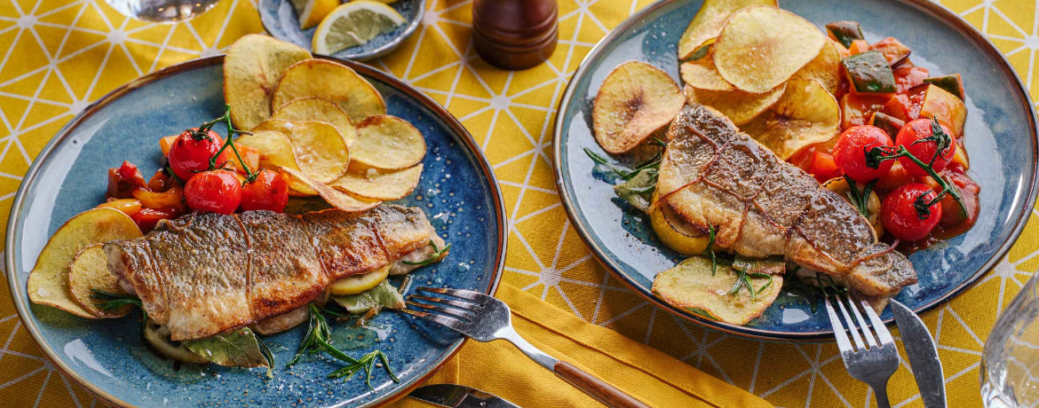 Gebratener Zitronen-Wolfsbarsch mit Ratatouille-Gemüse für 4 Personen von lidl-kochen.de