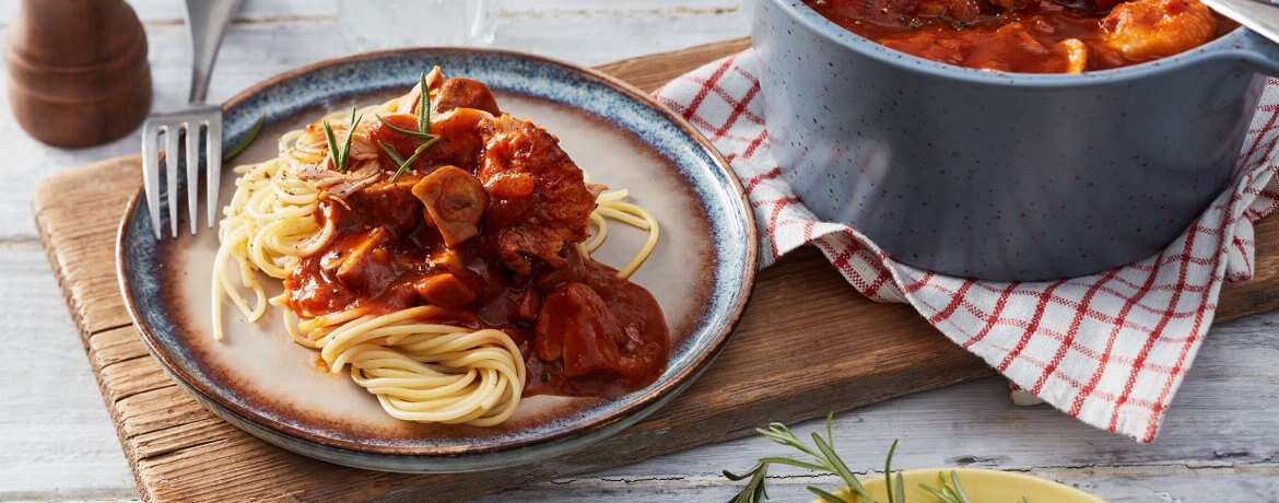 Pollo Cacciatore - Italienische Hähnchenschenkel mit Champignons und Spaghetti für 4 Personen von lidl-kochen.de