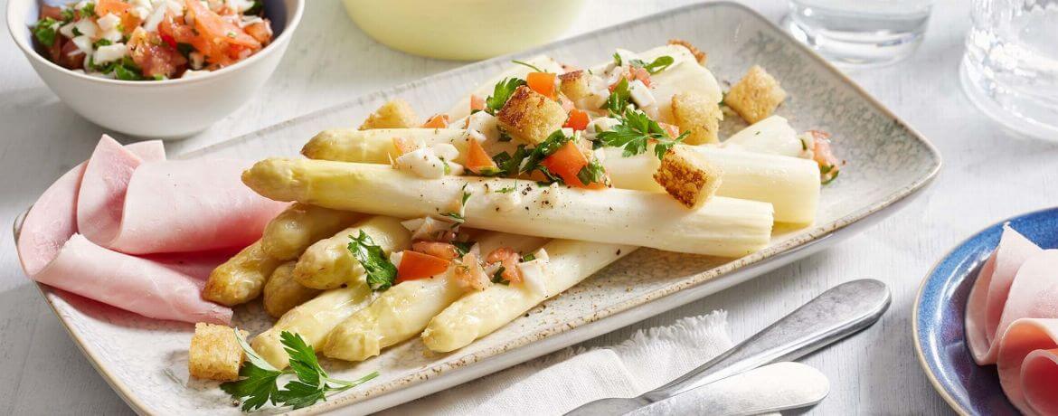 Spargel mit Tomaten-Eiersalat und Schinken für 4 Personen von lidl-kochen.de