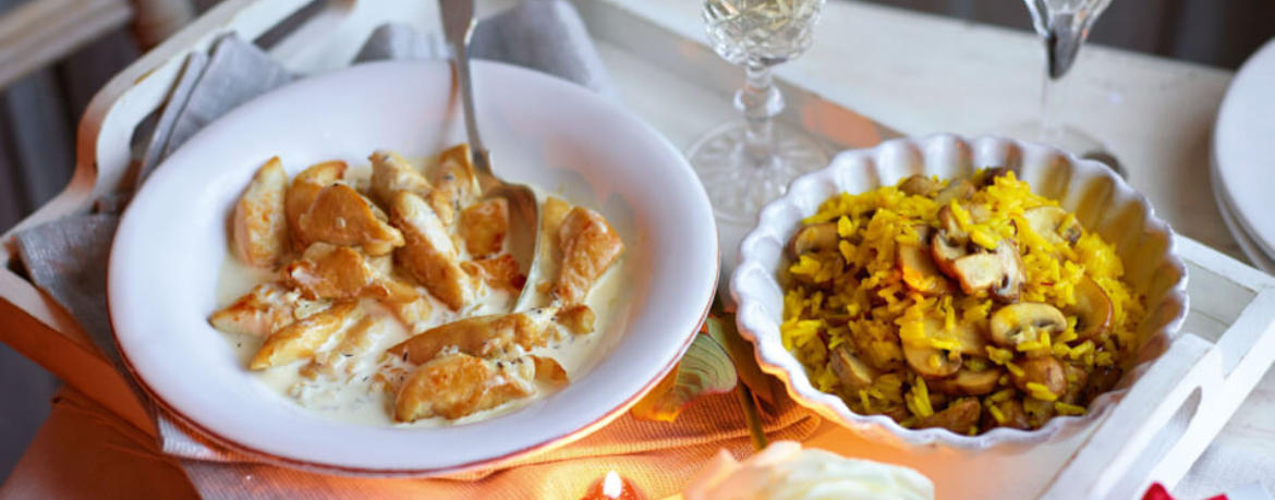 Hähnchen in Sahnesauce mit Pilzpilaw für 4 Personen von lidl-kochen.de