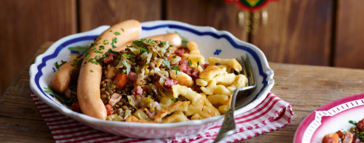 Linsen mit Spätzle und Wiener Würstchen für 4 Personen von lidl-kochen.de