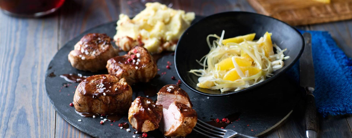 Schweinemedaillons mit Orangen-Kohl-Gemüse und Kartoffelpüree für 4 Personen von lidl-kochen.de