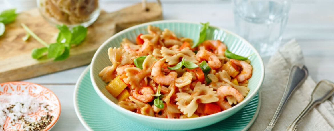 Pasta und Garnelen in Paprika-Tomatensugo für 4 Personen von lidl-kochen.de