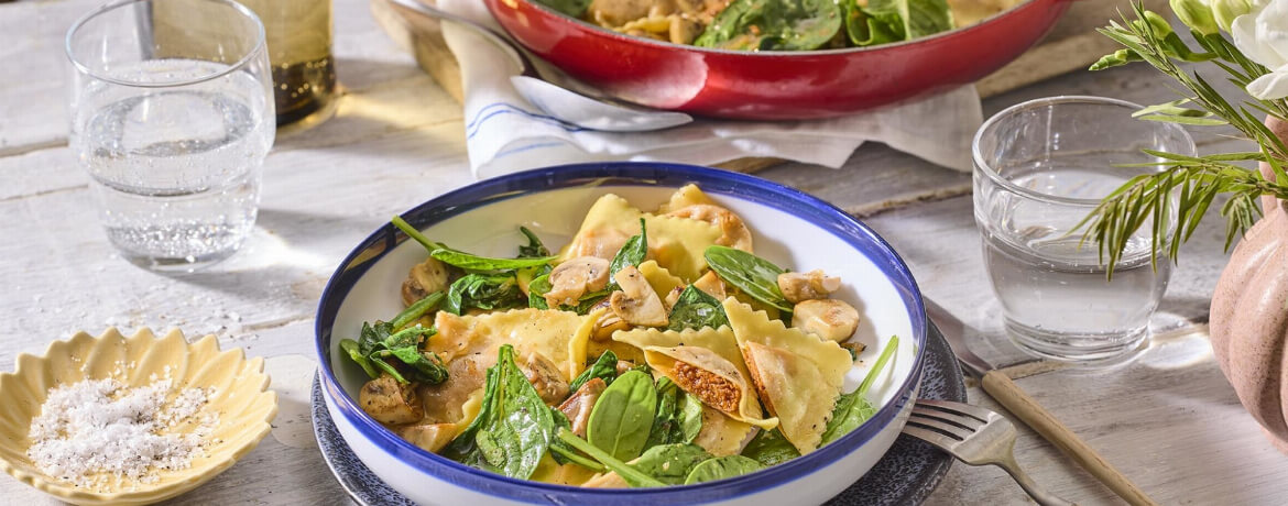 Ravioli mit Pilz-Spinat-Gemüse für 4 Personen von lidl-kochen.de