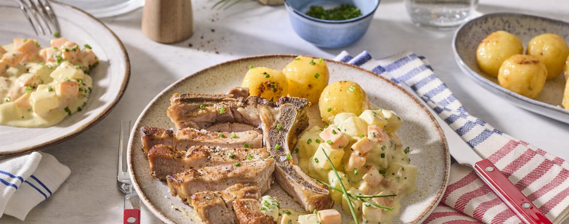 Schweinesteaks mit Frühlingsgemüse und Mini Klößen für 4 Personen von lidl-kochen.de