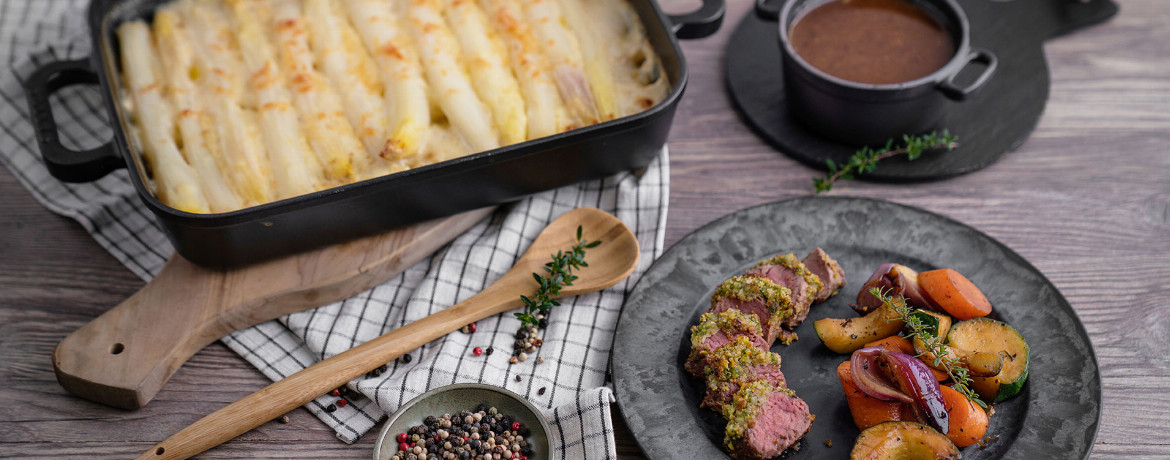 Lammfilet mit Pistazienkruste und Spargel-Kartoffelgratin-image