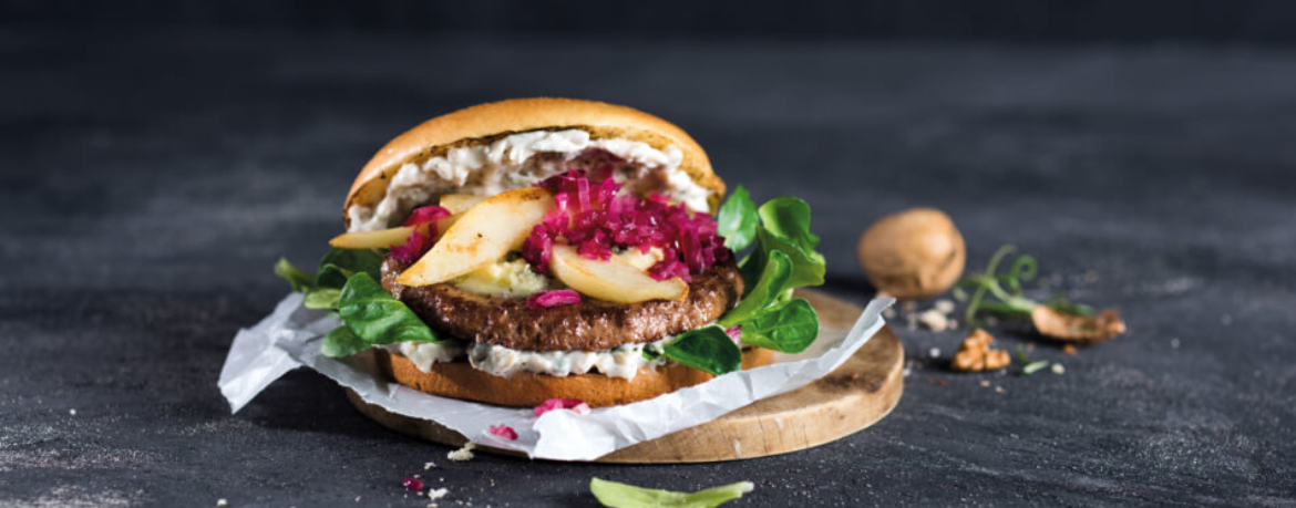 Winterburger mit Birne und karamellisierten Zwiebeln für 4 Personen von lidl-kochen.de