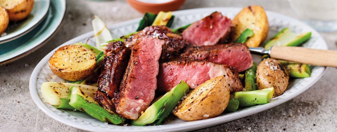 Marinierte Rumpsteaks mit gegrilltem Lauch für 4 Personen von lidl-kochen.de