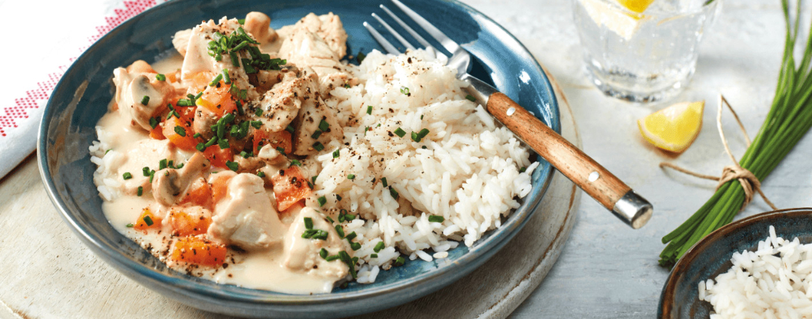 Klassisches Puten-Frikassee mit Champignons und Langkorn-Reis für 4 Personen von lidl-kochen.de