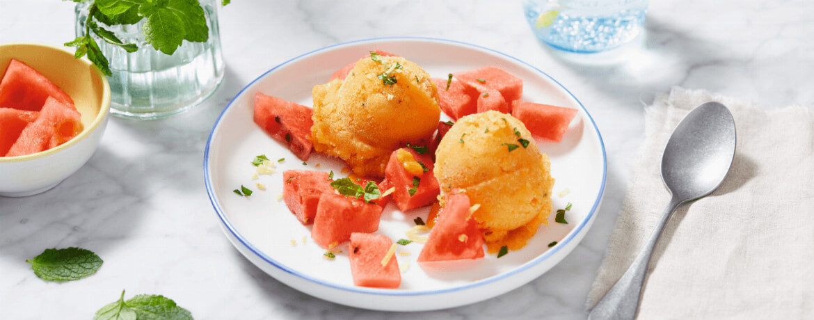 Pfirsichsorbet mit Wassermelone - Rezept | LIDL Kochen