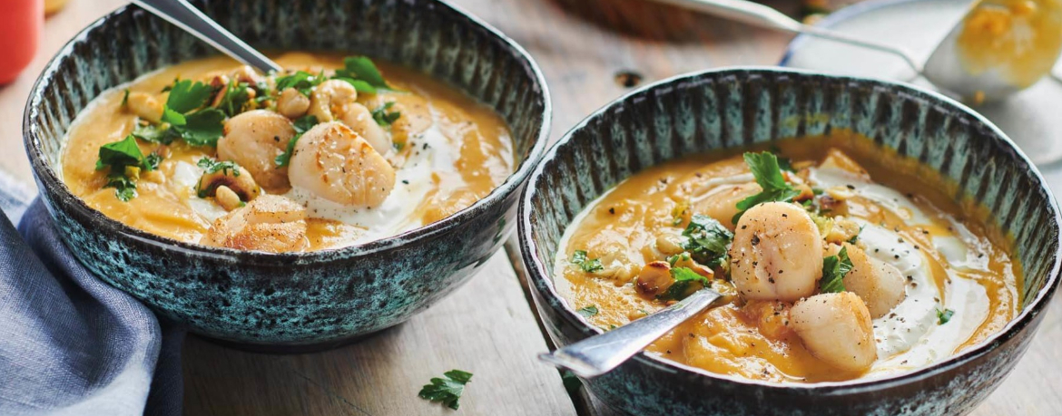 Süsskartoffelsuppe mit Jakobsmuscheln und Cashewkernen für 4 Personen von lidl-kochen.de