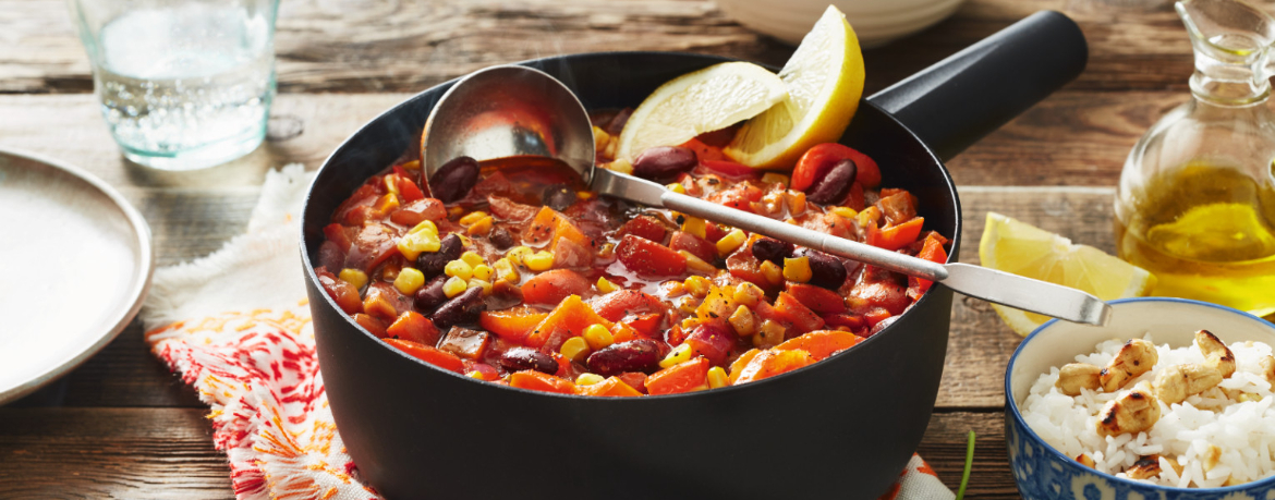 Chili sin Carne mit Cashew-Reis und Joghurt-Dip für 4 Personen von lidl-kochen.de