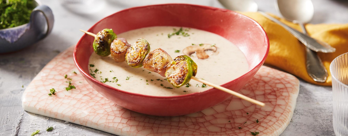 Pilz-Cremesuppe mit gerösteten Rosenkohl-Spießen für 4 Personen von lidl-kochen.de