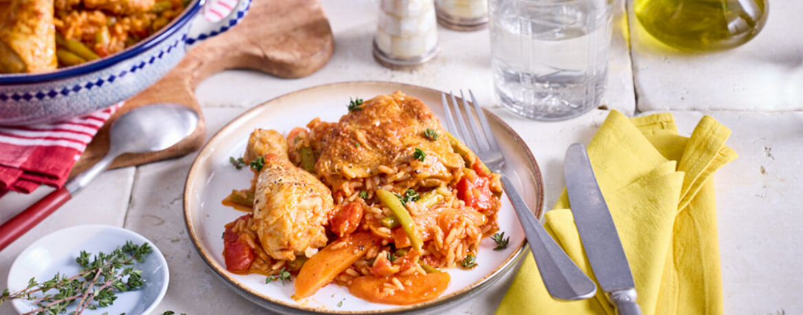 Tomaten-Reis mit Hähnchenschenkeln für 4 Personen von lidl-kochen.de