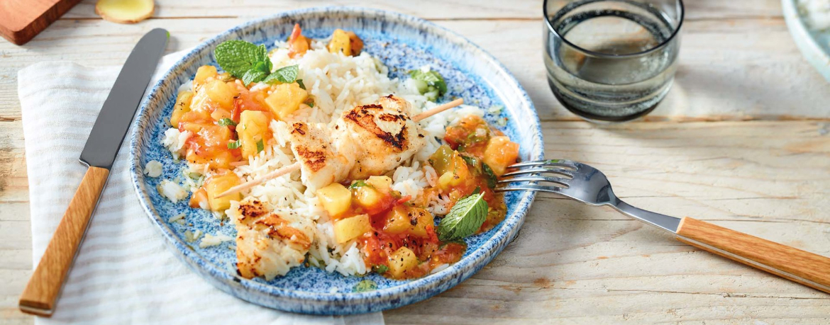 Fischspieße mit Ananas-Tomatensalsa und Reis für 4 Personen von lidl-kochen.de