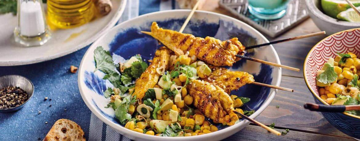Gegrillte Hähnchenspieße mit Avocado-Mais-Salsa für 4 Personen von lidl-kochen.de