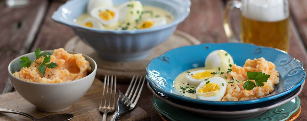 Eier in Senfsoße mit Karotten-Kartoffelpüree für 4 Personen von lidl-kochen.de