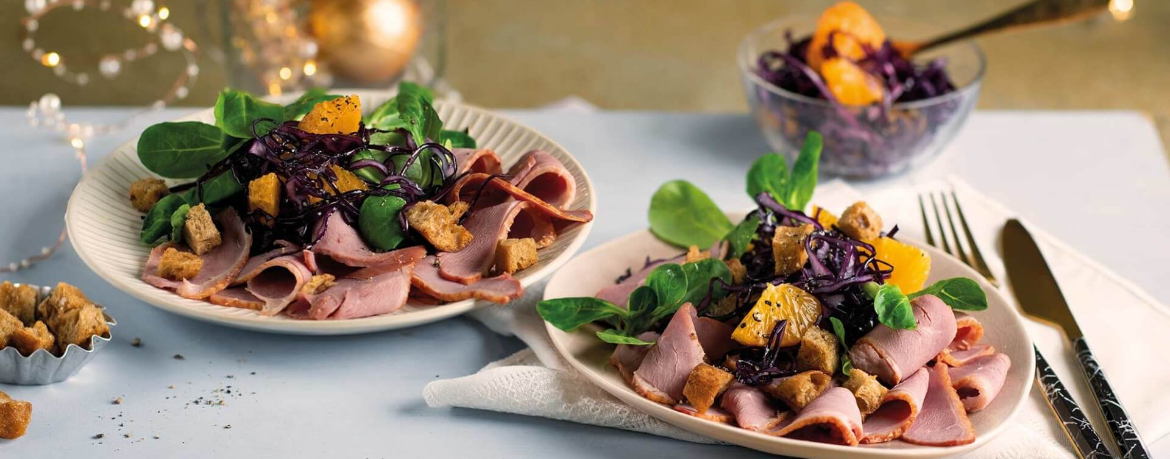 Geräucherte Entenbrust an Clementinen-Rotkohlsalat mit Croûtons für 4 Personen von lidl-kochen.de