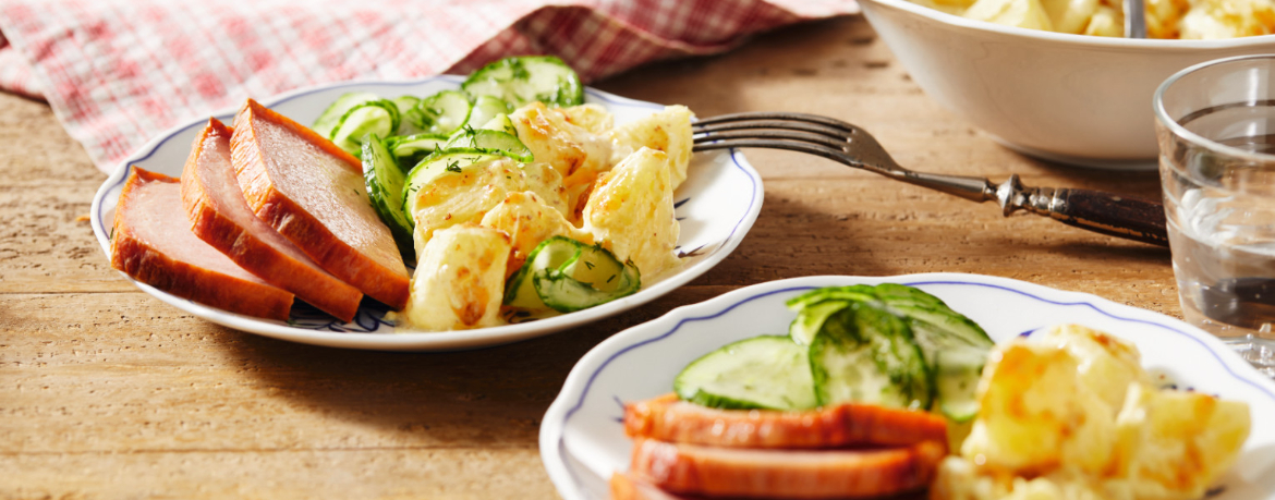 Leberkäse mit Gurkensalat und Senf-Kartoffeln für 4 Personen von lidl-kochen.de