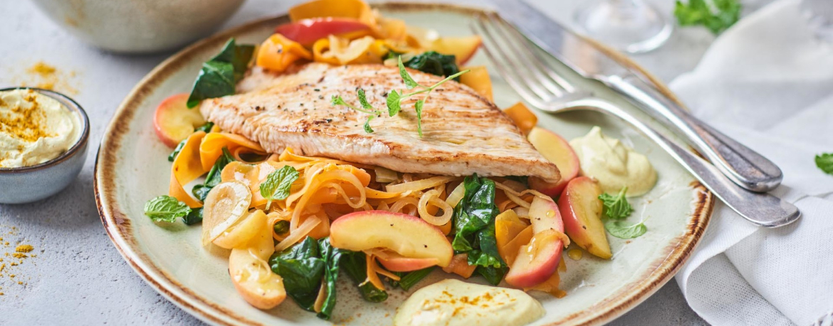 Putenschnitzel mit Apfel-Curry-Gemüse für 4 Personen von lidl-kochen.de