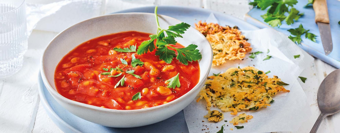 Tomaten-Suppe mit weißen Bohnen und Käse-Reis-Plätzchen für 4 Personen von lidl-kochen.de